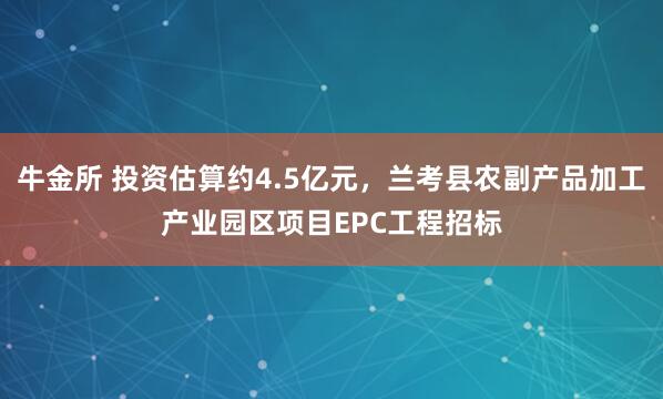 牛金所 投资估算约4.5亿元，兰考县农副产品加工产业园区项目EPC工程招标